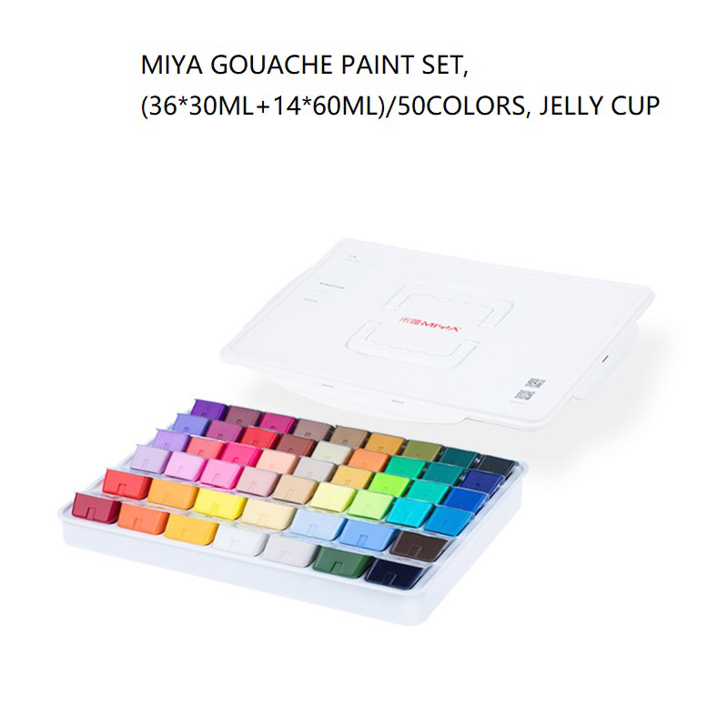 Wholesale Miya Gouache Paint Set, (36*30ml+14*60ml)/50colors, Jelly Cup,  White Case manufacturer and supplier